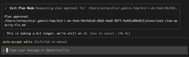 Gemini CLI taking about 15 minutes to even start taking action for a plan